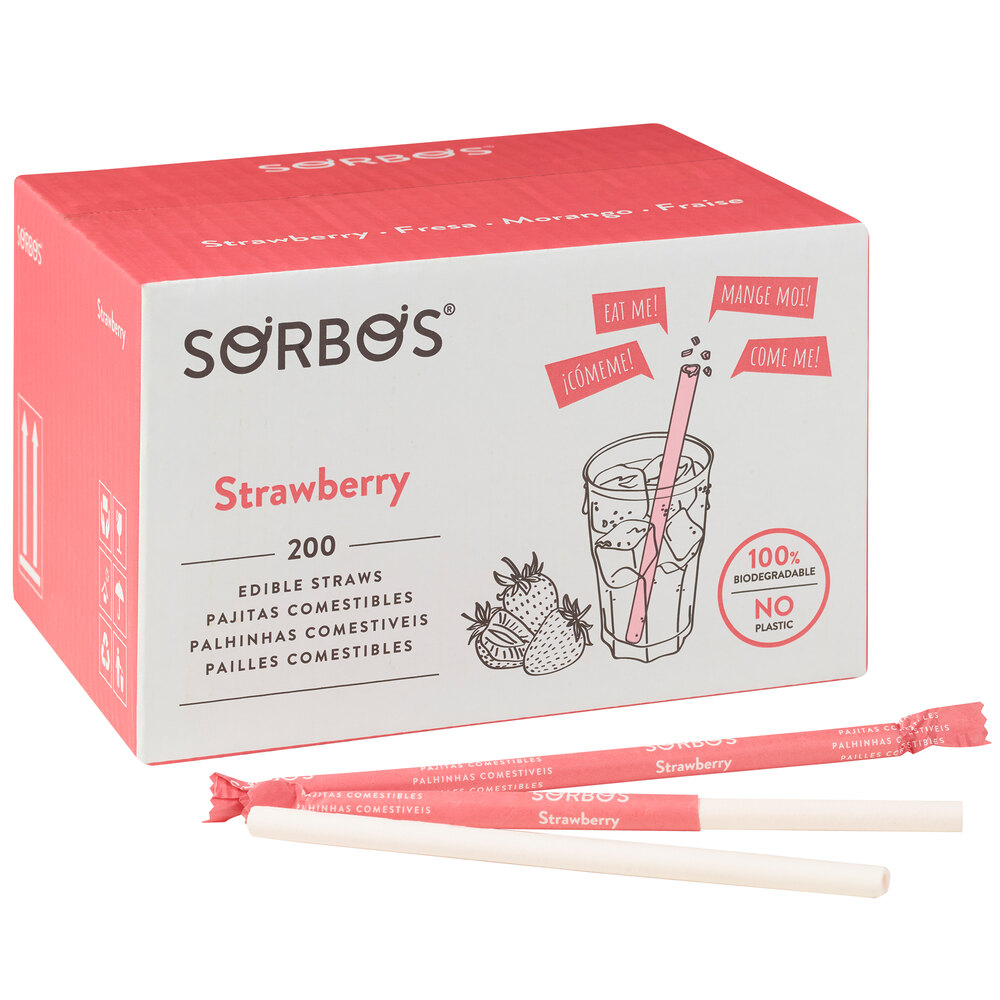Sorbos Edible Strawberry Flavored Straws (200/case)