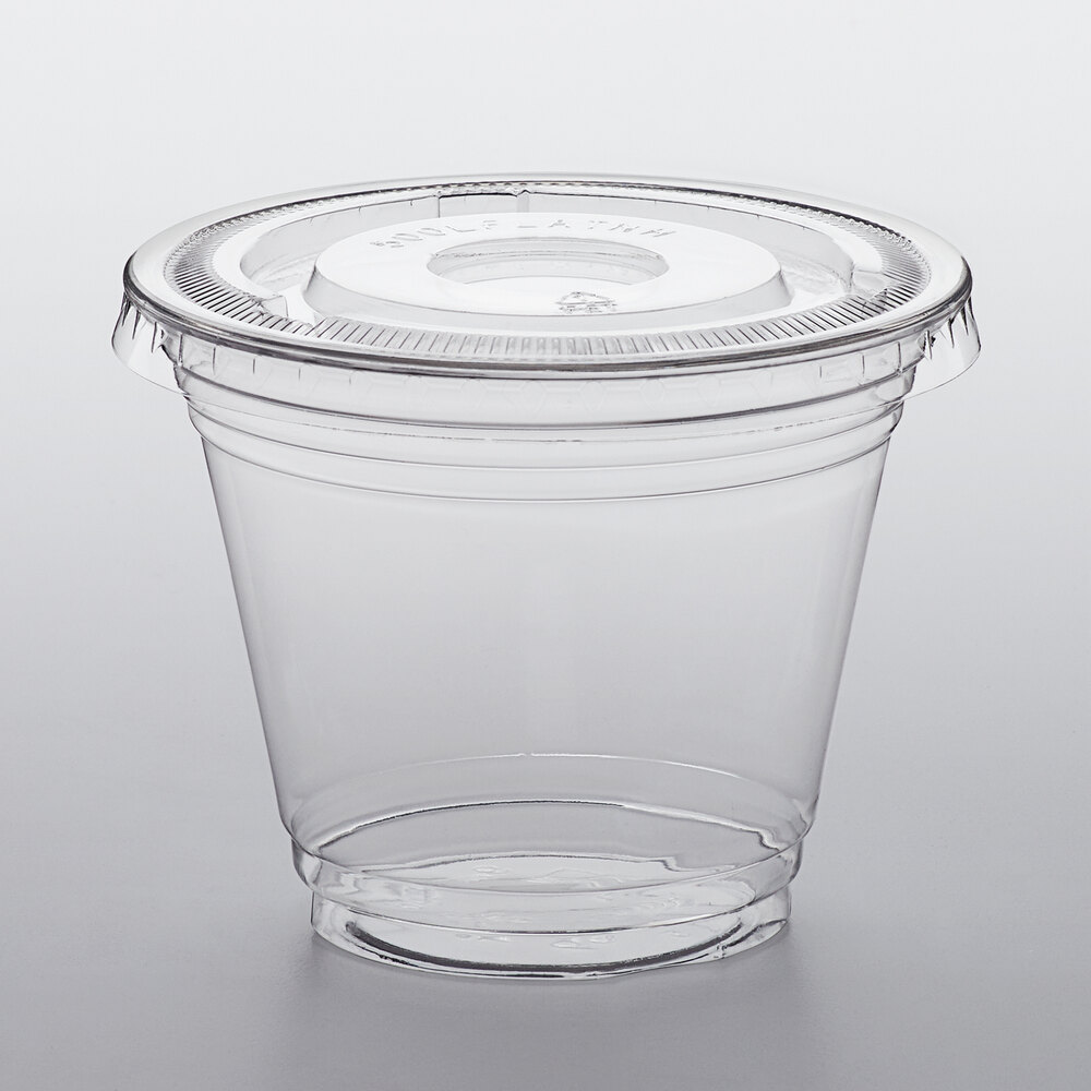 Choice 9 oz. Clear PET Plastic Cold Cup with Flat Lid and No Straw Slot ...