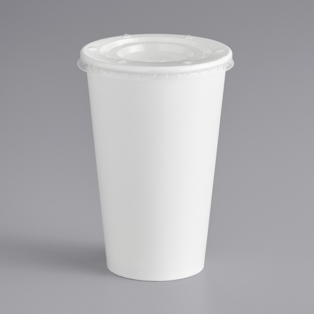 Choice 16 oz. White Poly Paper Cold Cup and Flat Straw Slot Lid 100/Pack