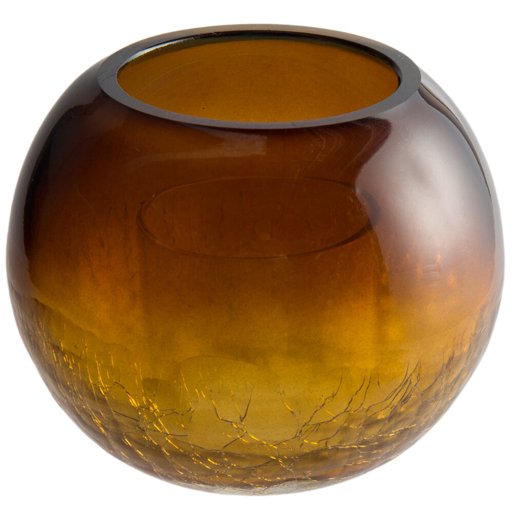 Sterno 80288 Amber Glass Sphere Liquid Candle Holder with Crackle Base