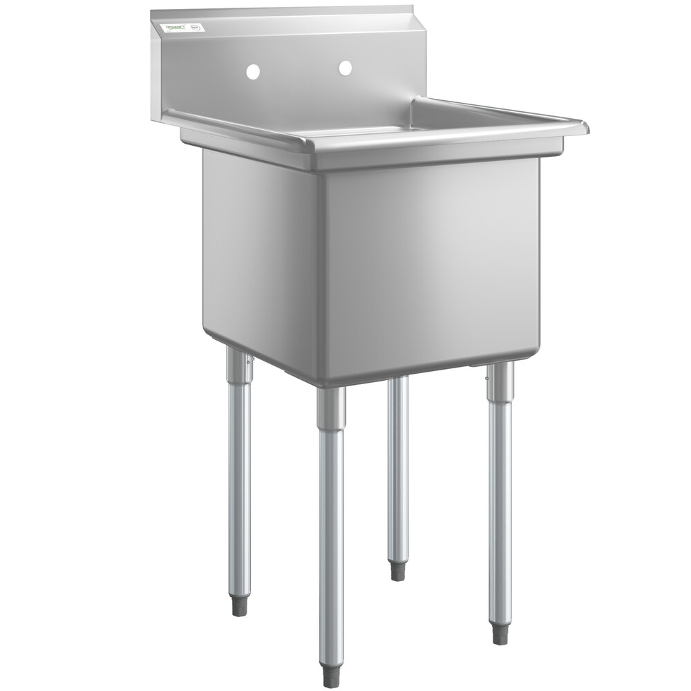 Regency 23 inch 16-Gauge Stainless Steel One Compartment Commercial Sink with Galvanized Legs, without Drainboard - 18 inch x 18 inch x 14 inch Bowl