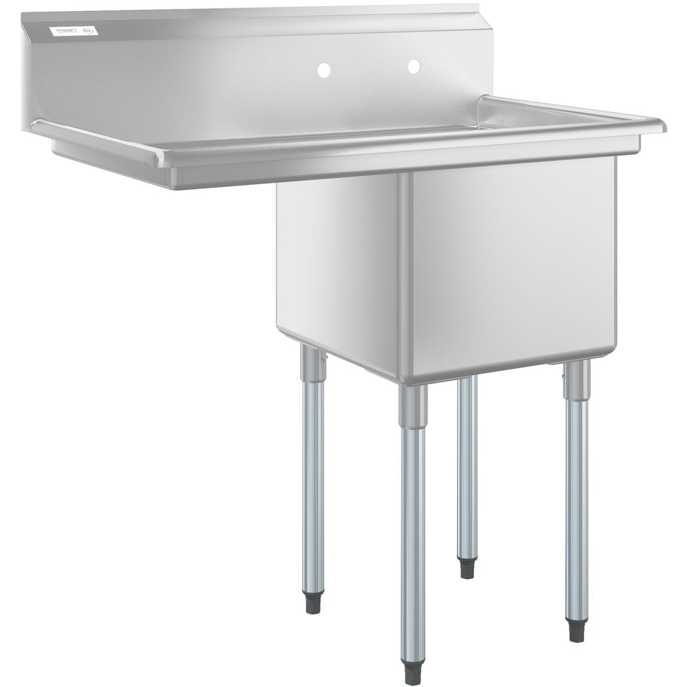 Regency 38 1/2 inch 16-Gauge Stainless Steel One Compartment Commercial Sink with Galvanized Legs and 1 Drainboard - 18 inch x 18 inch x 14 inch Bowl - Left Drainboard