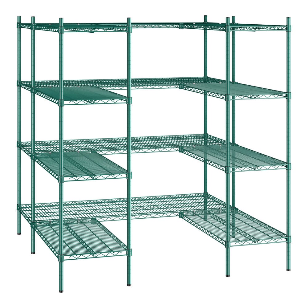 NSF Green Epoxy 5' x 5' Walk-In 4-Tier Shelving Unit Kit with S-Hooks