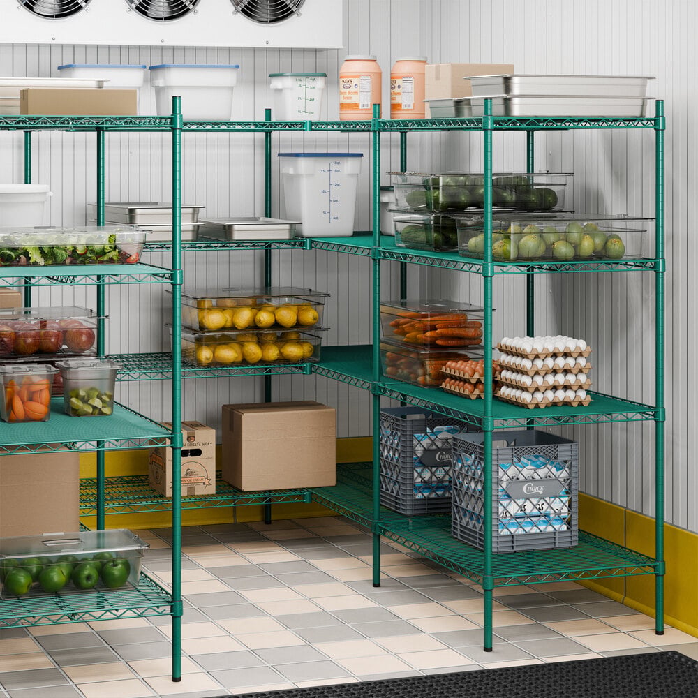 NSF Green Epoxy 7' x 7' Walk-In 4-Tier Shelving Unit Kit with S-Hooks