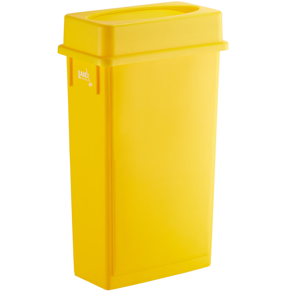Lavex 23 Gallon Yellow Slim Rectangular Trash Can with Drop Shot Lid