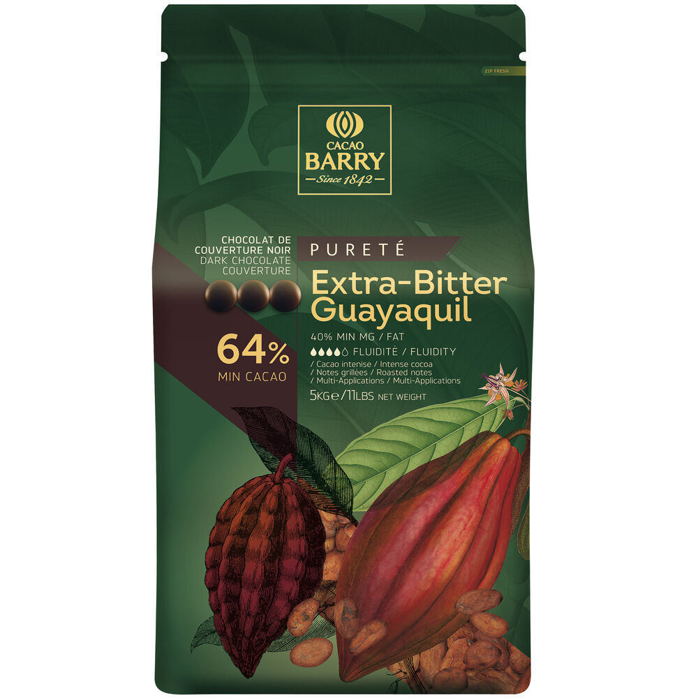Cacao Barry Purete ExtraBitter Guayaquil Dark Chocolate Pistoles 11 lb.