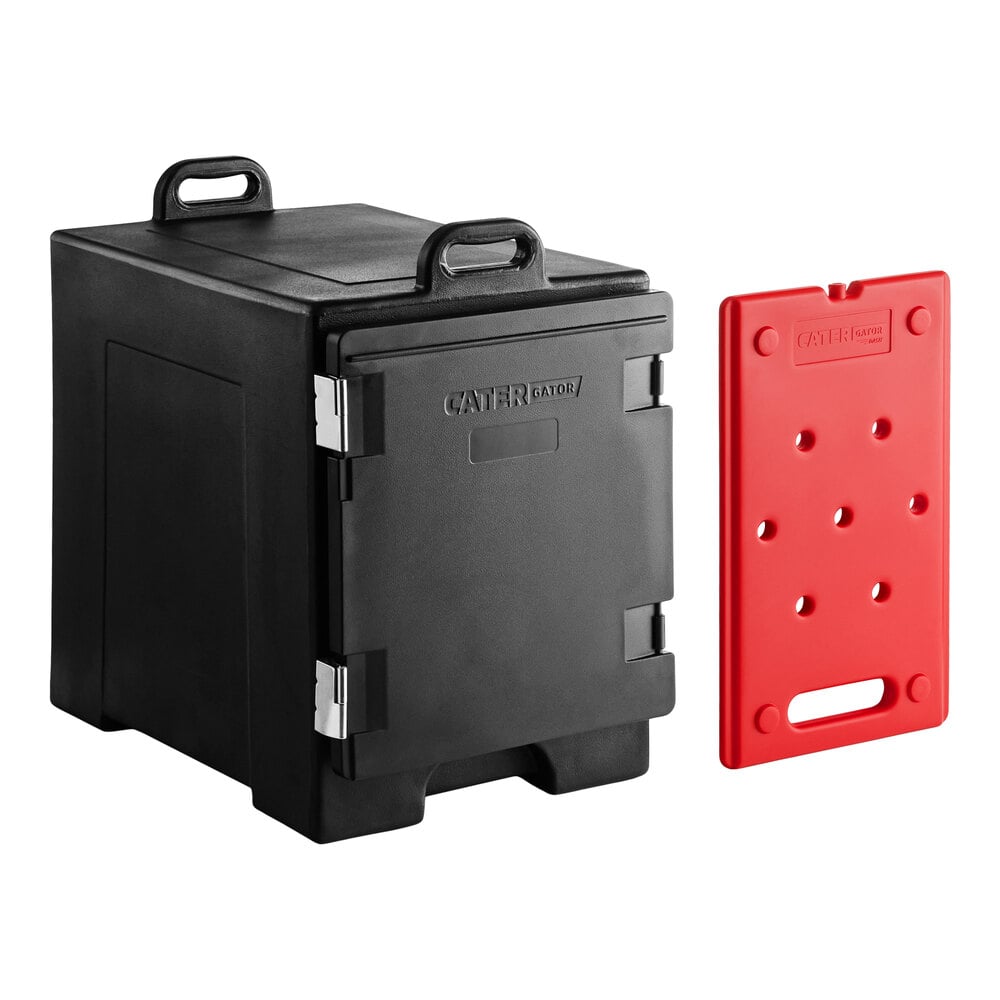 CaterGator Black Front Loading Insulated Food Pan Carrier with Red Hot ...