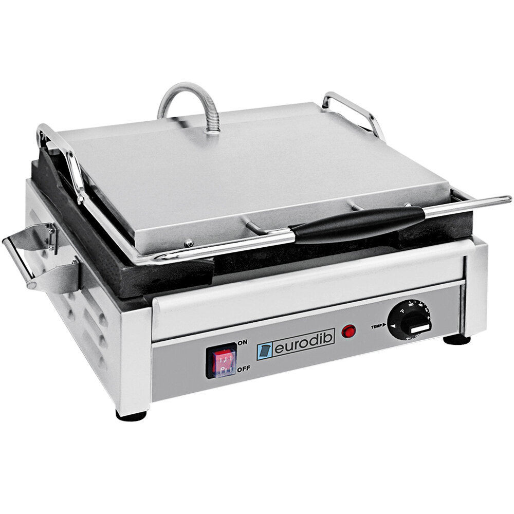 Eurodib SFE02340 120 Single Panini Grill with Smooth Plates 14" x 10