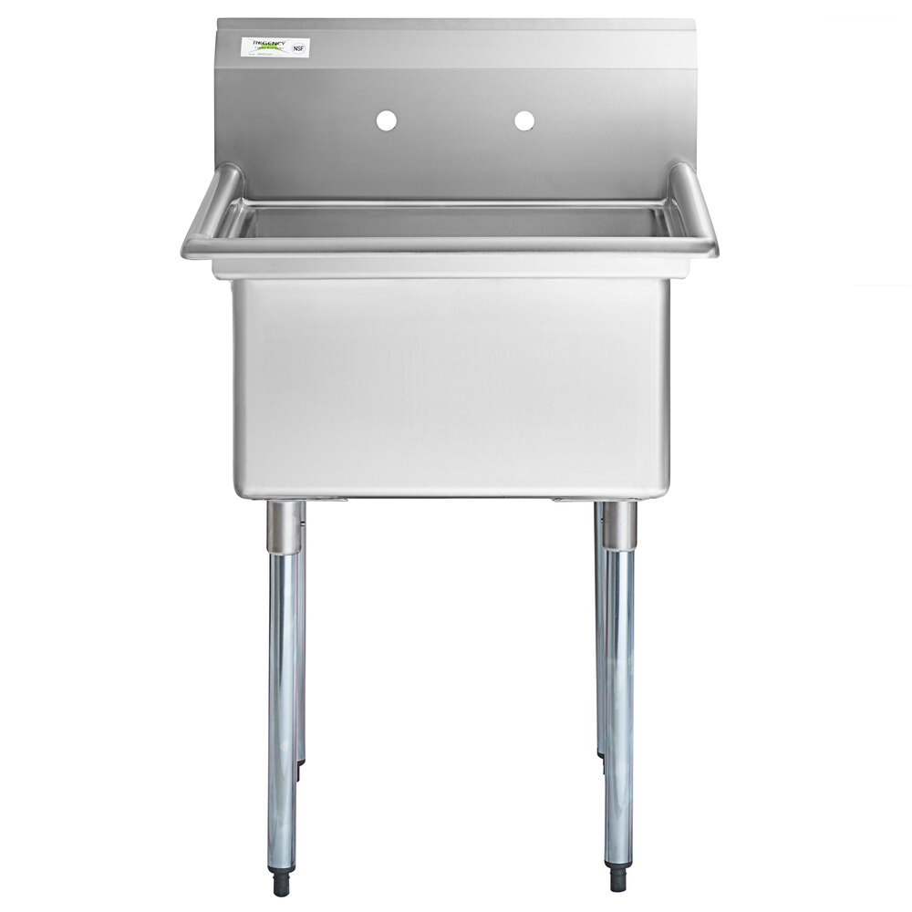 A Regency stainless steel one compartment sink with galvanized legs.