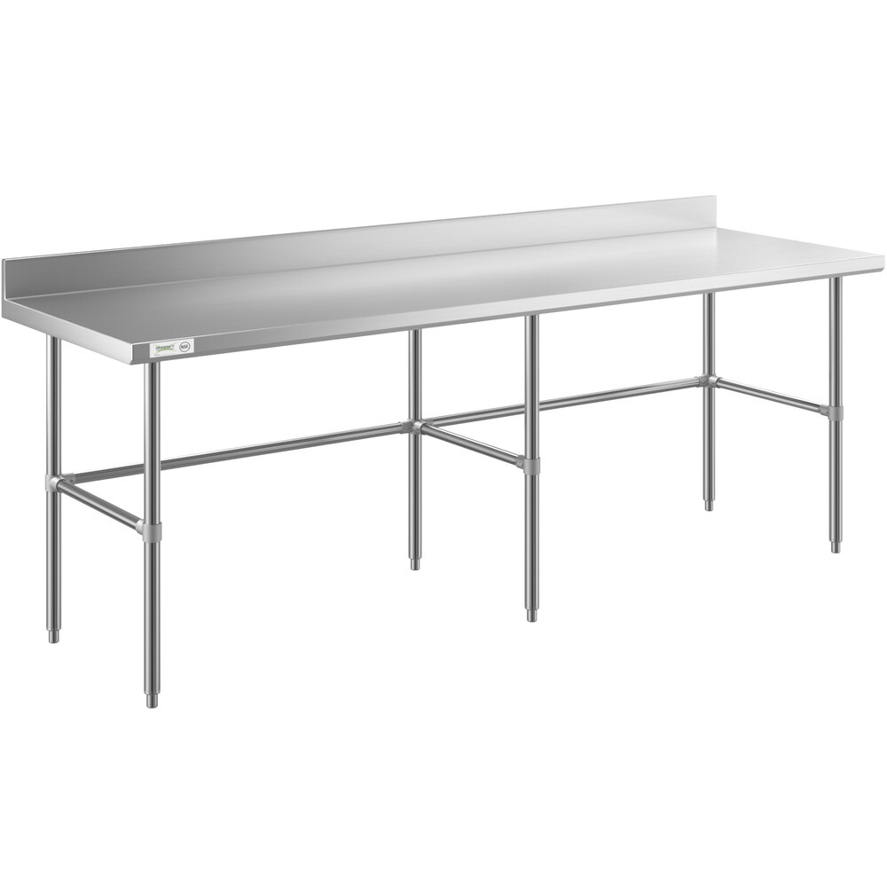 Regency 30 inch x 96 inch 16-Gauge 304 Stainless Steel Commercial Open Base Work Table with 4 inch Backsplash