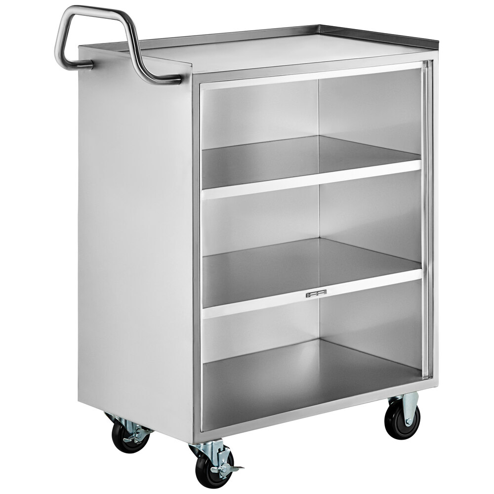 Regency 18 inch x 30 inch Four Shelf 18-Gauge 304 Stainless Steel Utility Cart with Enclosed Base and Open Front