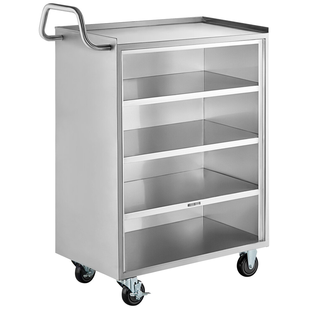 Regency 18 inch x 30 inch Five Shelf 18-Gauge 304 Stainless Steel Utility Cart with Enclosed Base and Open Front