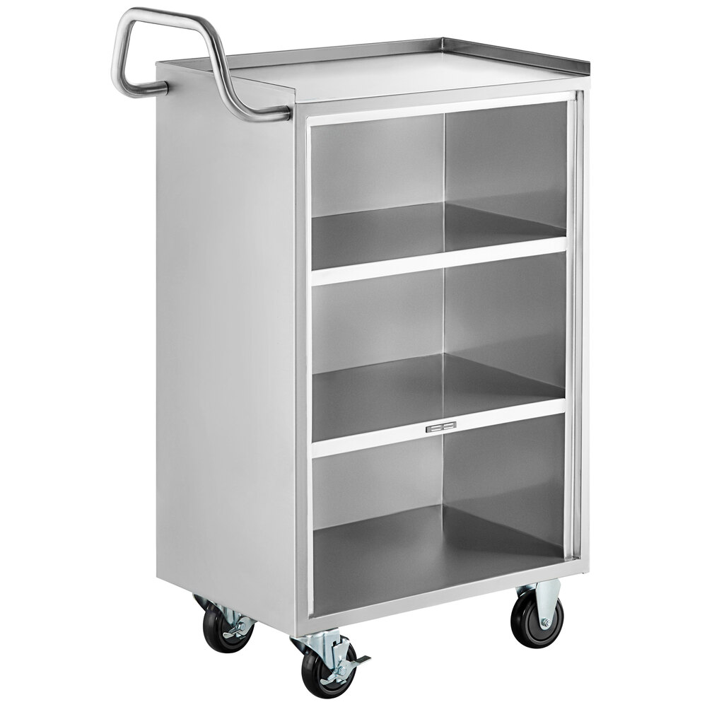 Regency 16 inch x 24 inch Four Shelf 18-Gauge 304 Stainless Steel Tall Utility Cart with Enclosed Base and Open Front