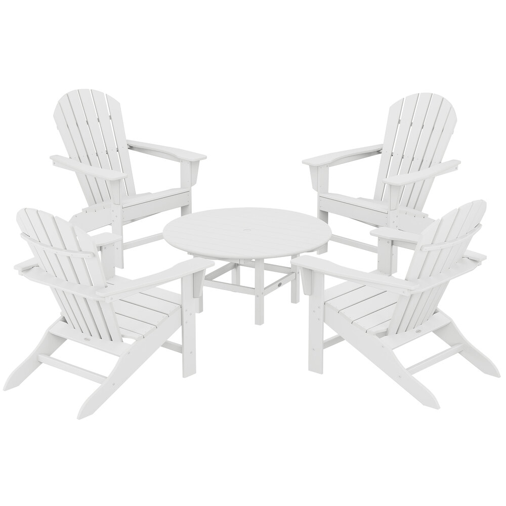 POLYWOOD South Beach 5-Piece White Patio Set with 4 Adirondack Chairs