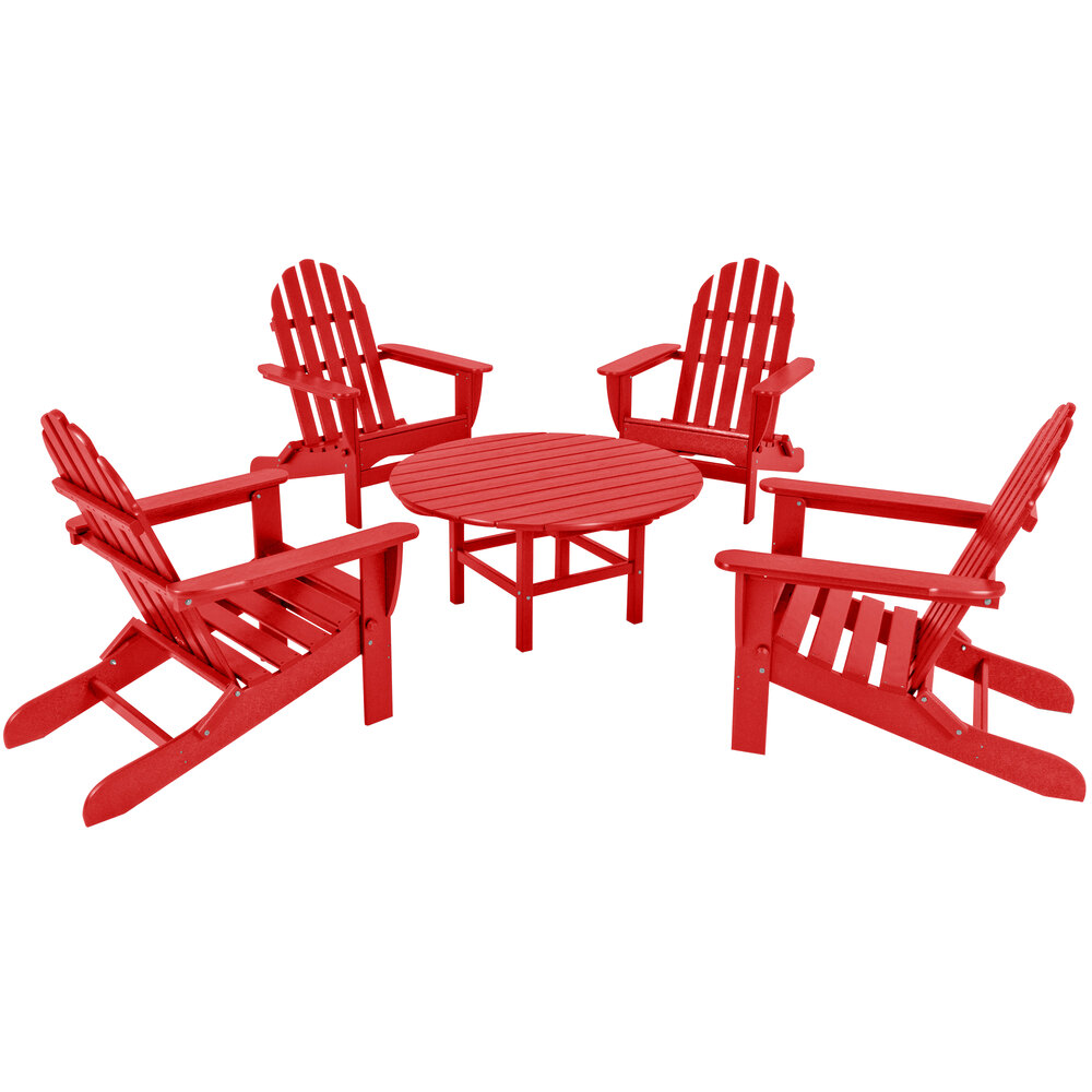 POLYWOOD Classic 5Piece Sunset Red Patio Set with 4 Folding Adirondack