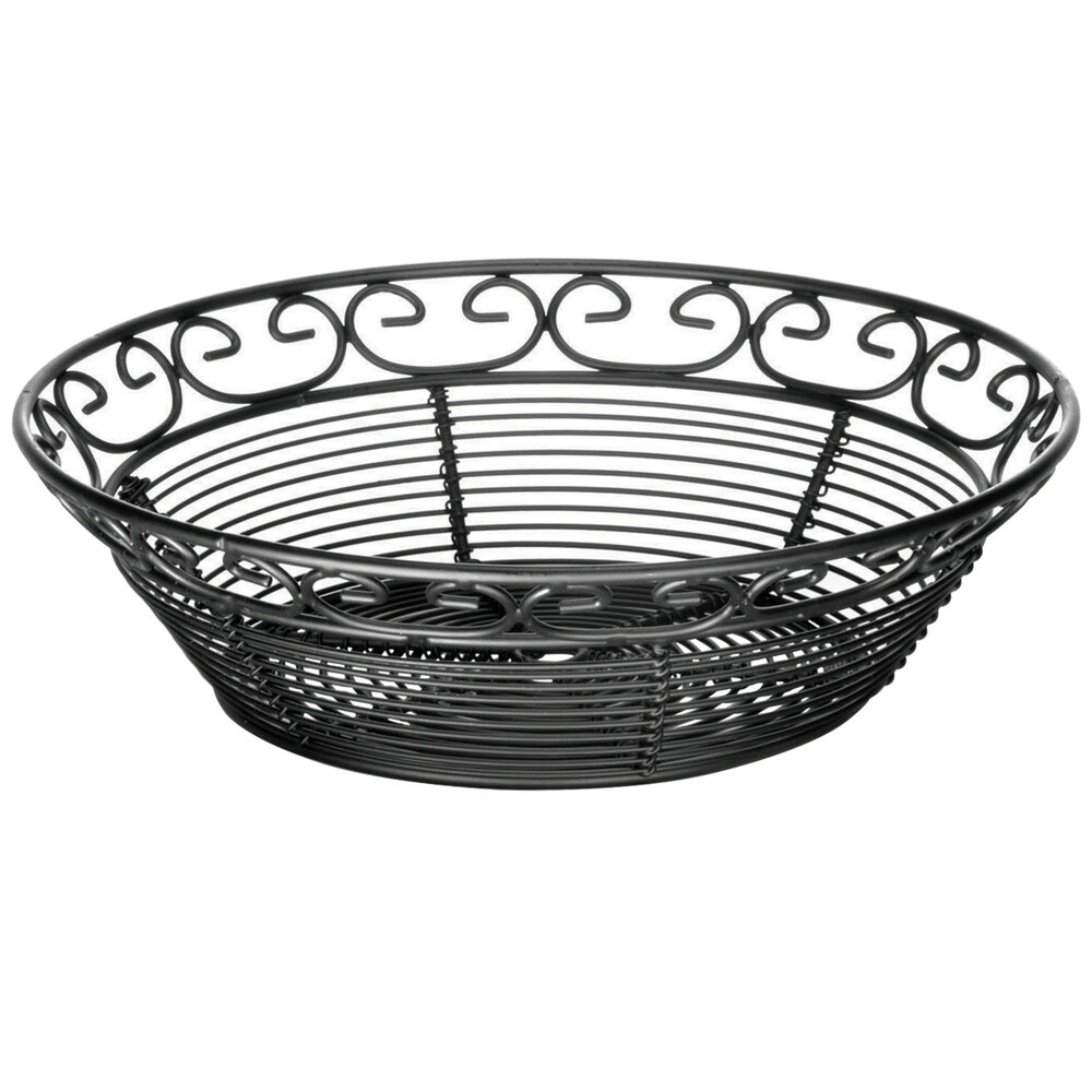 Tablecraft BK27508 Mediterranean Round Black Metal Basket 8" x 2 1/4"