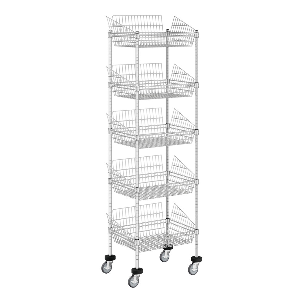 Regency 18 Wide NSF Chrome Mobile 5 Basket Storage Display Stand Regency 18 wide nsf chrome mobile 5 basket storage display stand
