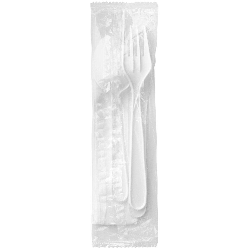 Fineline ReForm Wrapped White Plastic Flatware and Utensils Kit with