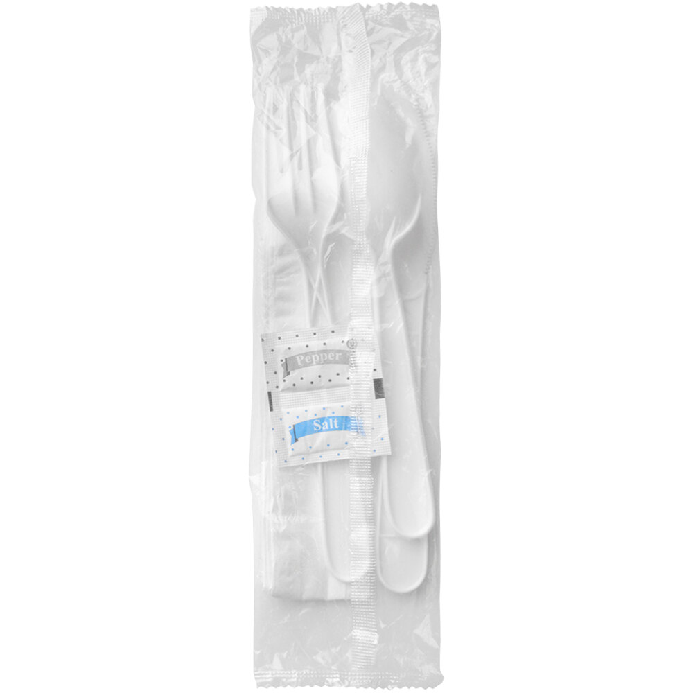Fineline ReForm Wrapped White Plastic Flatware and Utensils Kit with