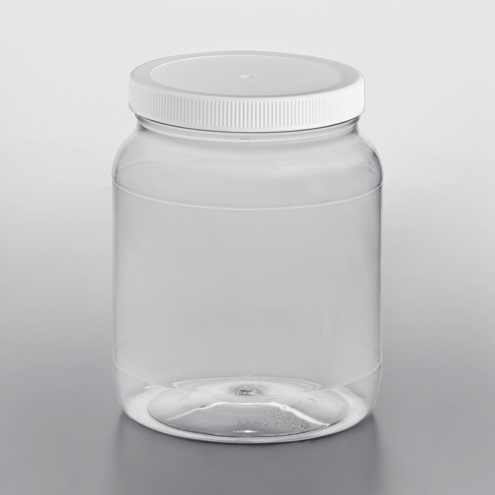 64 oz. Round PET Plastic Jar with White Lid