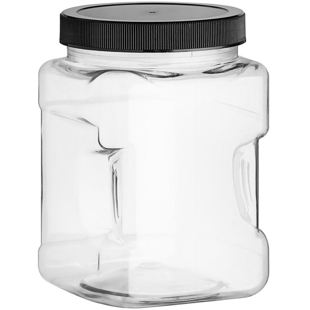32 oz. Square PET Plastic Jar with Black Lid