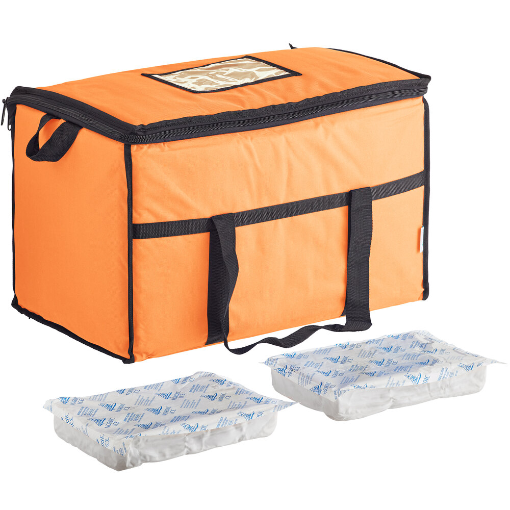 Choice Orange Large Insulated Nylon Cooler Bag with Brick Cold Packs