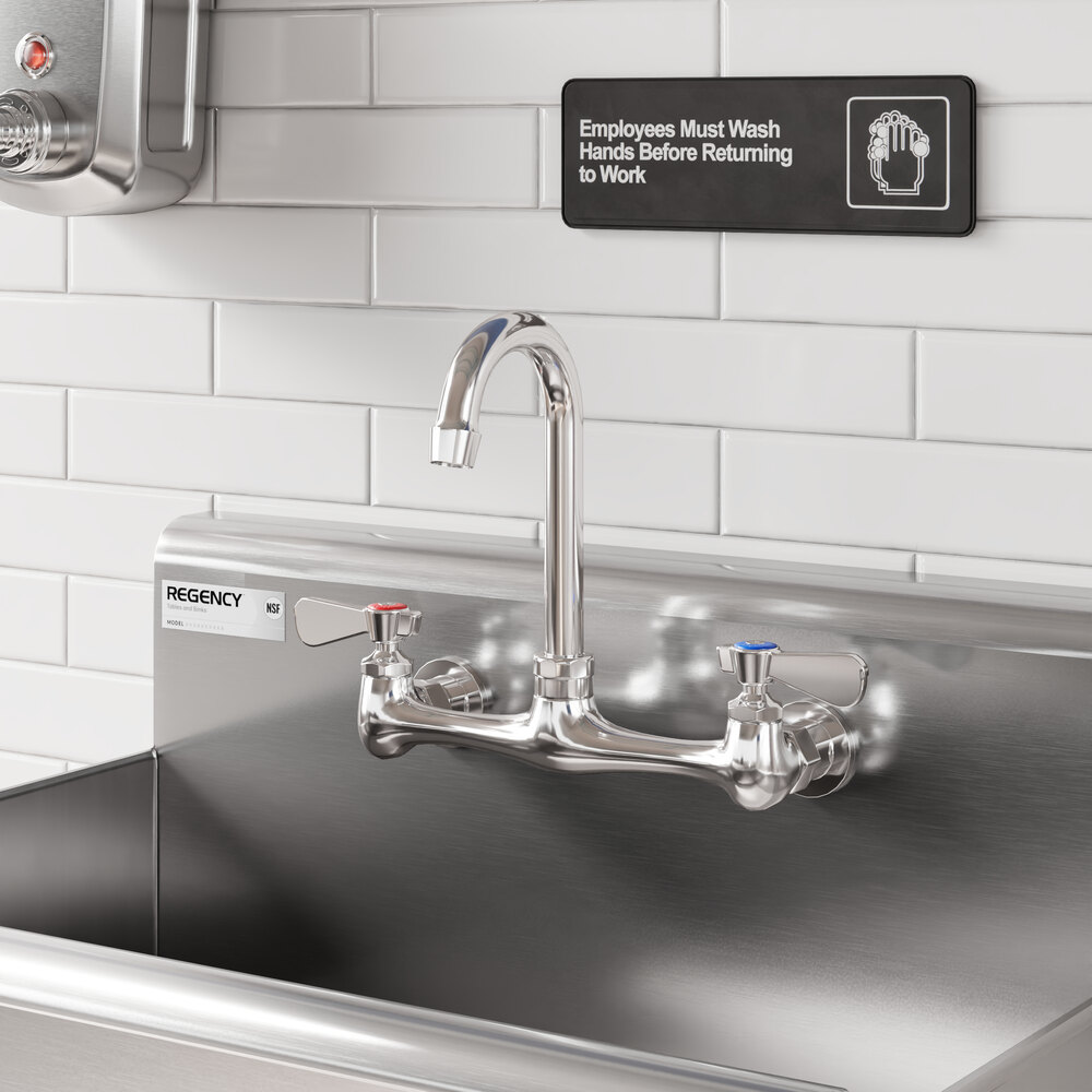 Senlesen Wall Mount Kitchen Faucet - 8 Inch Center Swivel Spout With Lever Handle