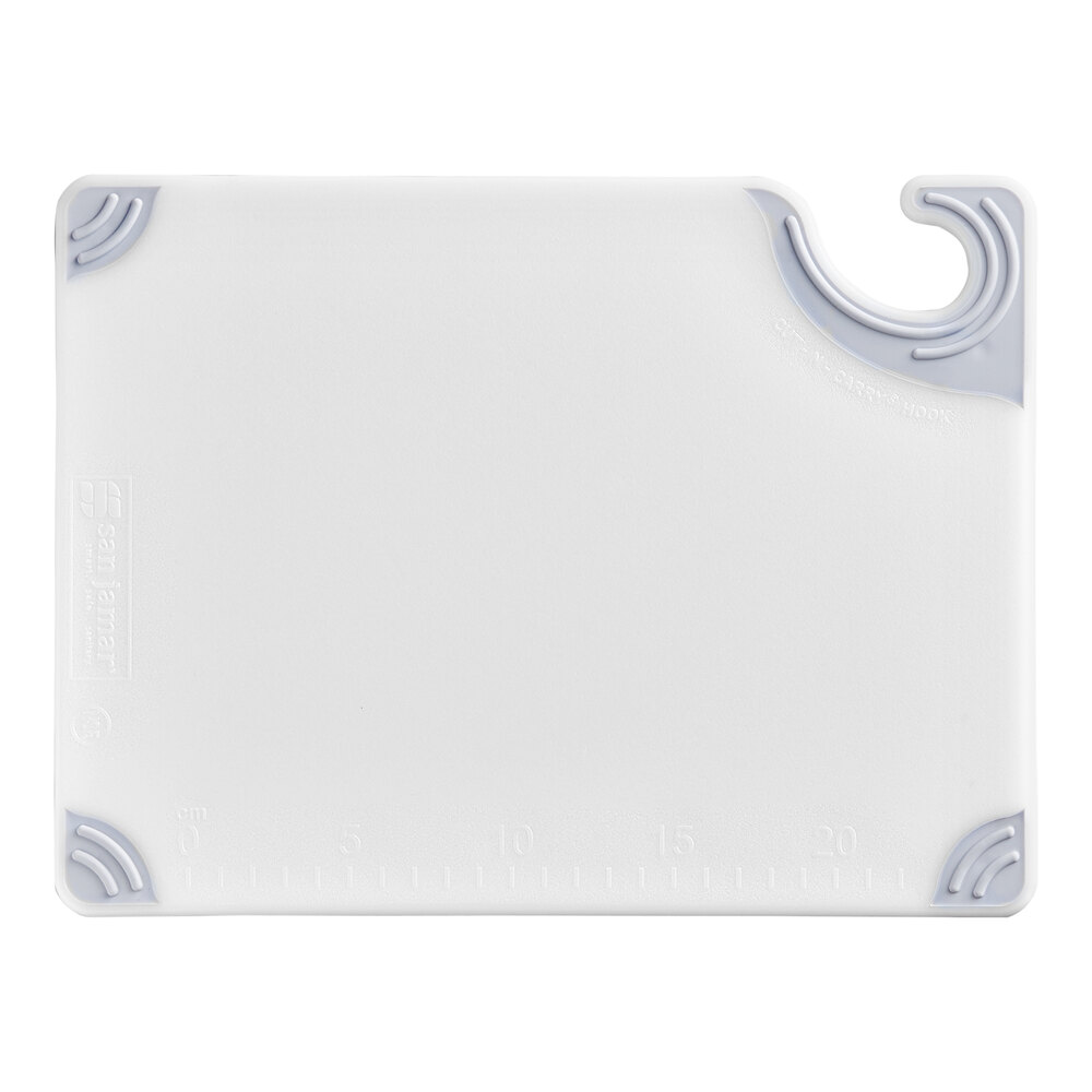 San Jamar Saf-T-Grip 12x 9 x 3/8, White Cutting Board with Hook