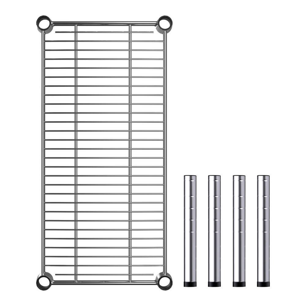 A Regency chrome dunnage shelf with four metal rods.