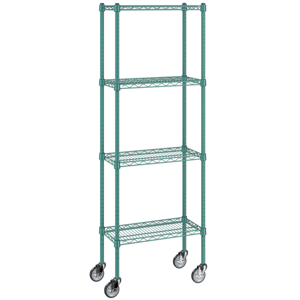 Regency 12 inch x 24 inch NSF Green Epoxy 4-Shelf Kit with 64 inch Posts and Casters