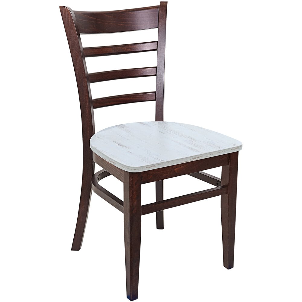 BFM Seating Berkeley Dark Walnut Beechwood Ladder Back Side Chair with Relic Ant