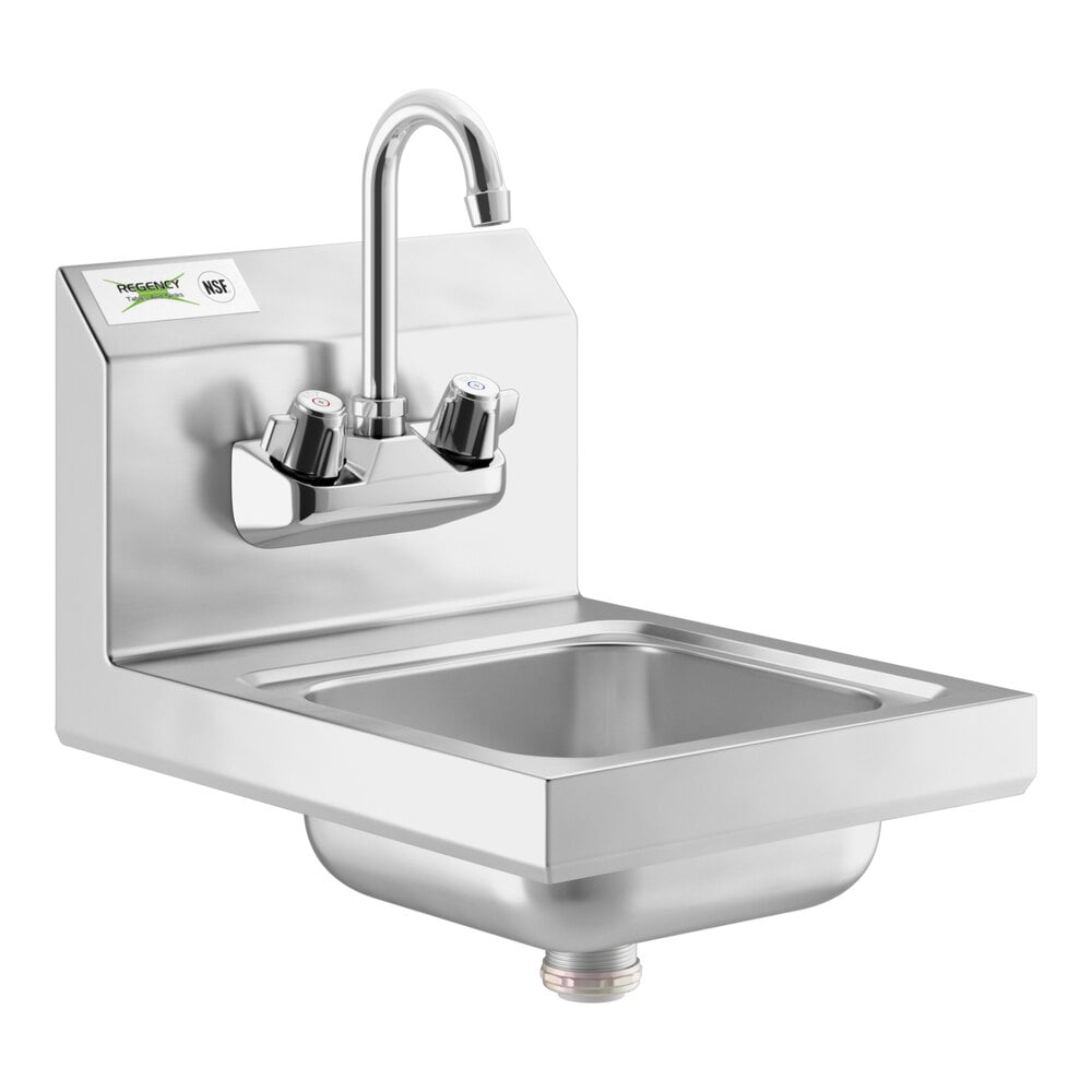Regency 12 inch x 16 inch Wall Mounted Hand Sink with Gooseneck Faucet
