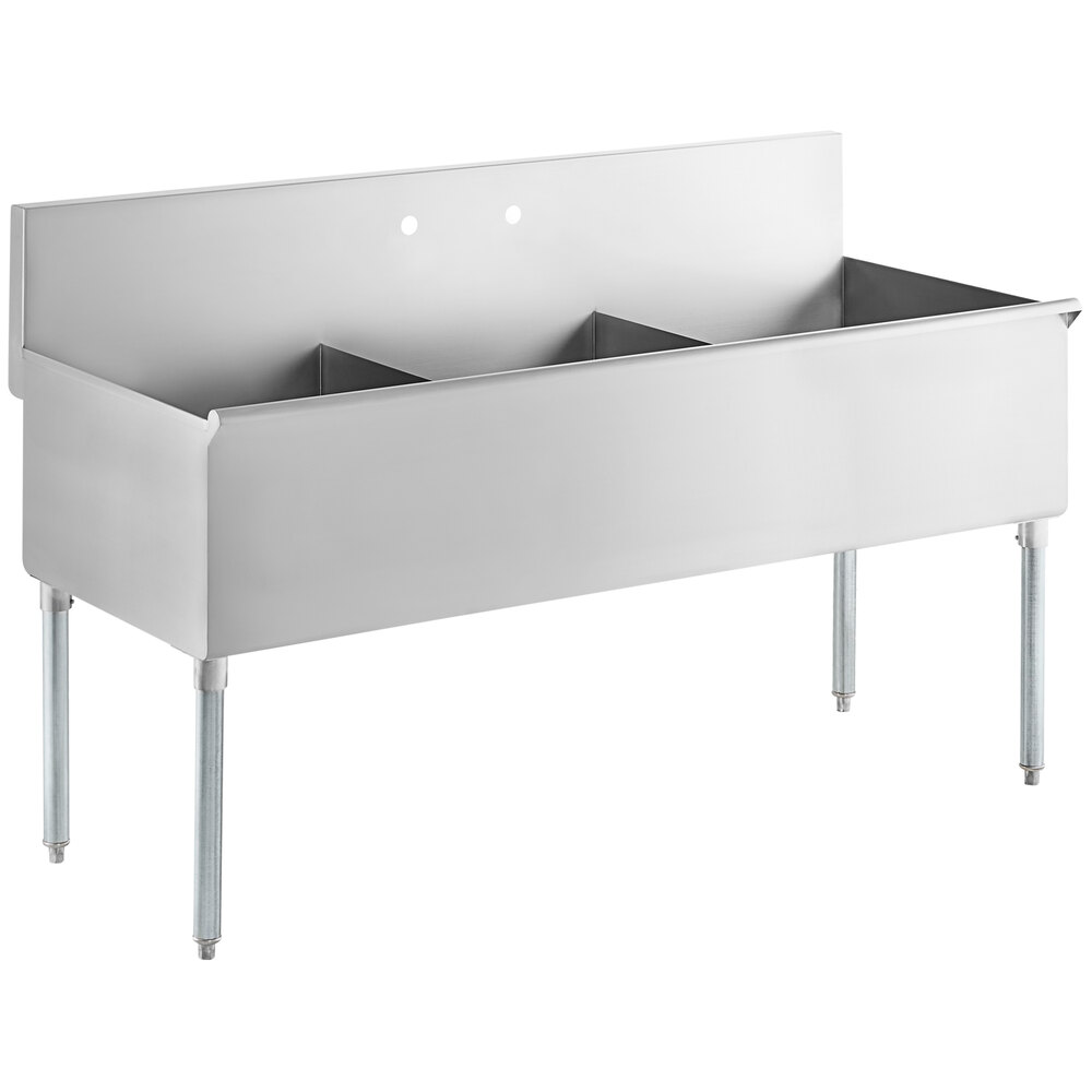 Regency 63 inch 16-Gauge Stainless Steel Three Compartment Commercial Utility Sink - 21 inch x 24 inch x 14 inch Bowl