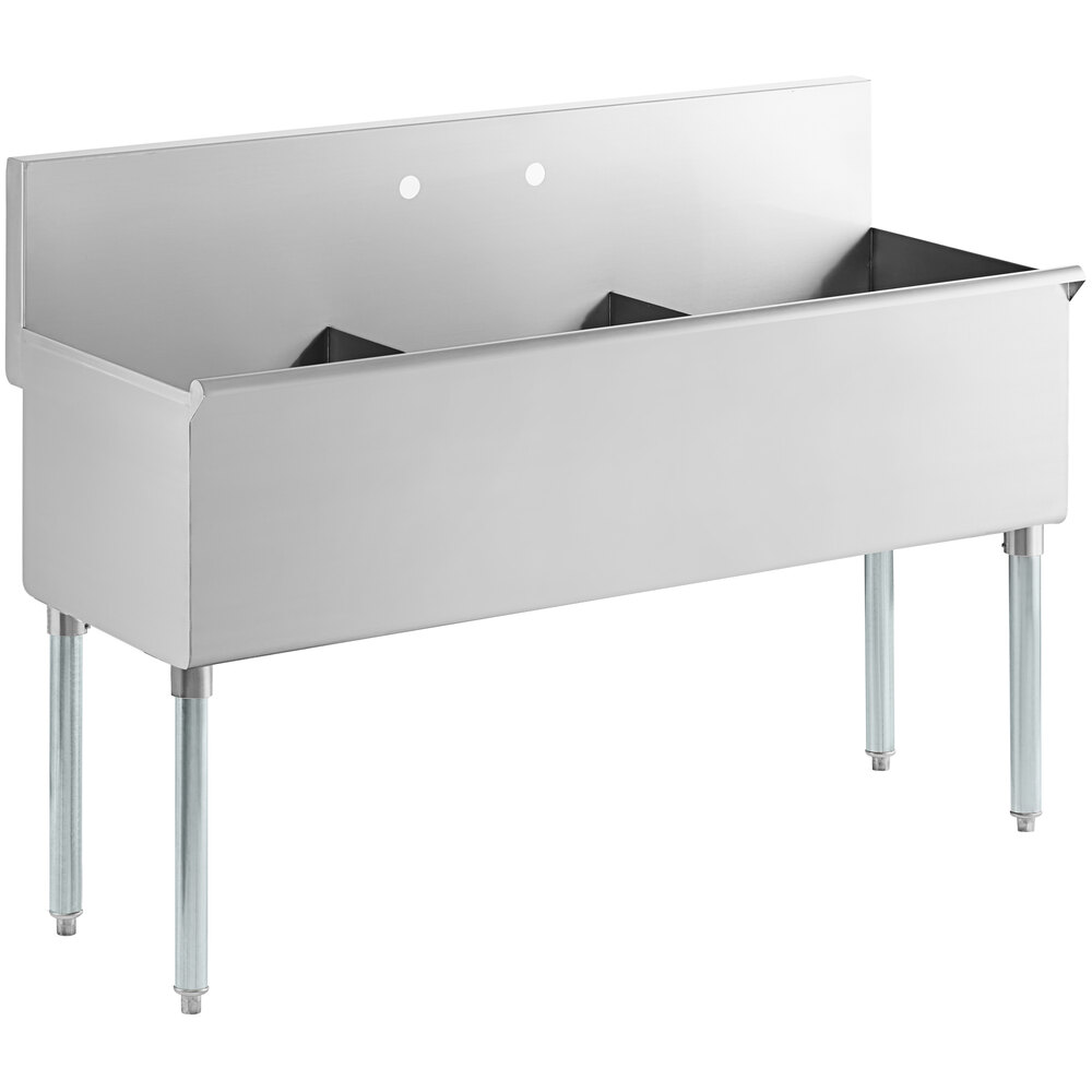 Regency 54 inch 16-Gauge Stainless Steel Three Compartment Commercial Utility Sink - 18 inch x 18 inch x 14 inch Bowl