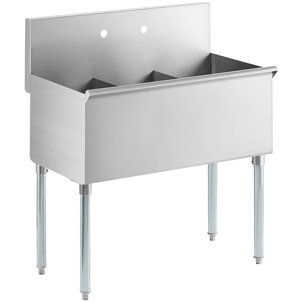 Regency 36 inch 16-Gauge Stainless Steel Three Compartment Commercial Utility Sink - 12 inch x 18 inch x 14 inch Bowl