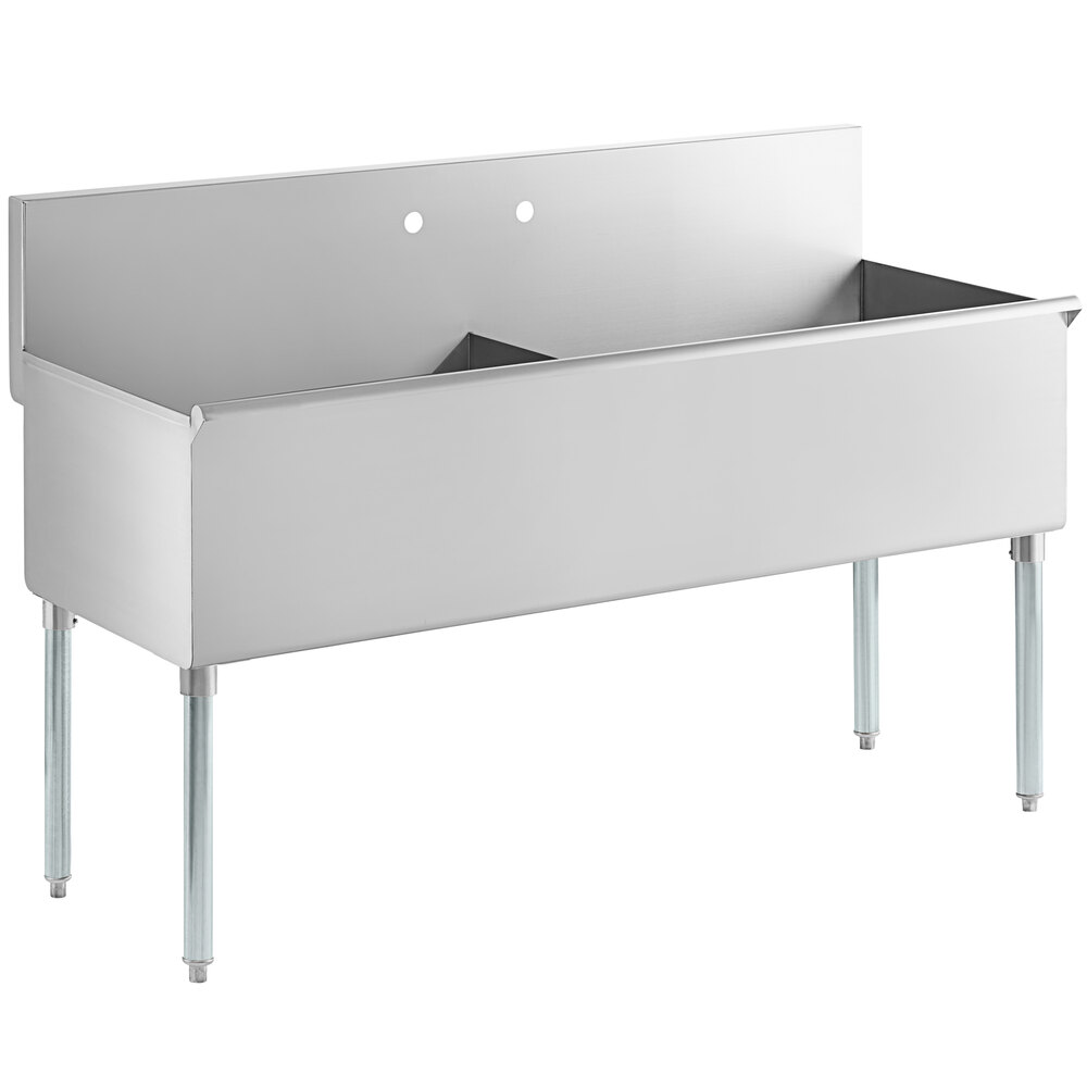 Regency 60 inch 16-Gauge Stainless Steel Two Compartment Commercial Utility Sink - 30 inch x 21 inch x 14 inch Bowl