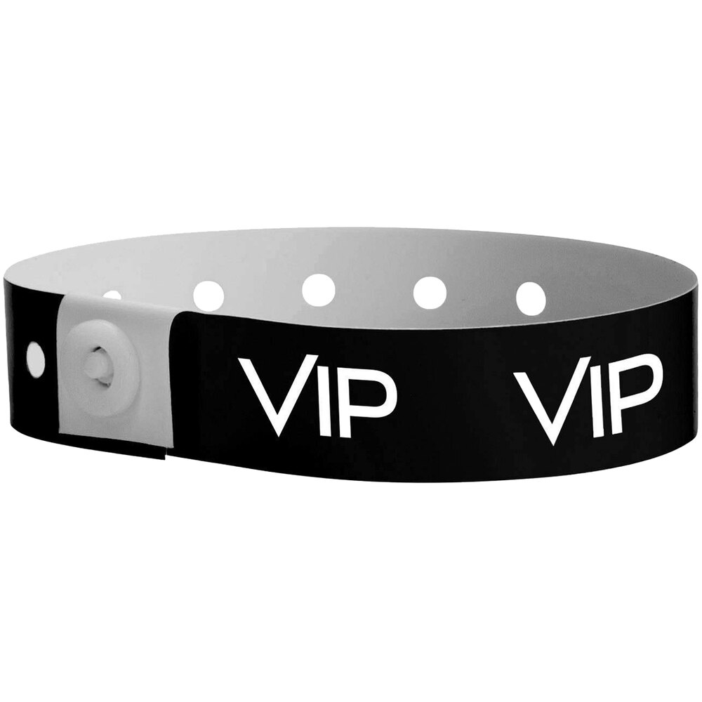 Carnival King Black "VIP" Disposable Plastic Wristband 5/8" x 10" 500/Box