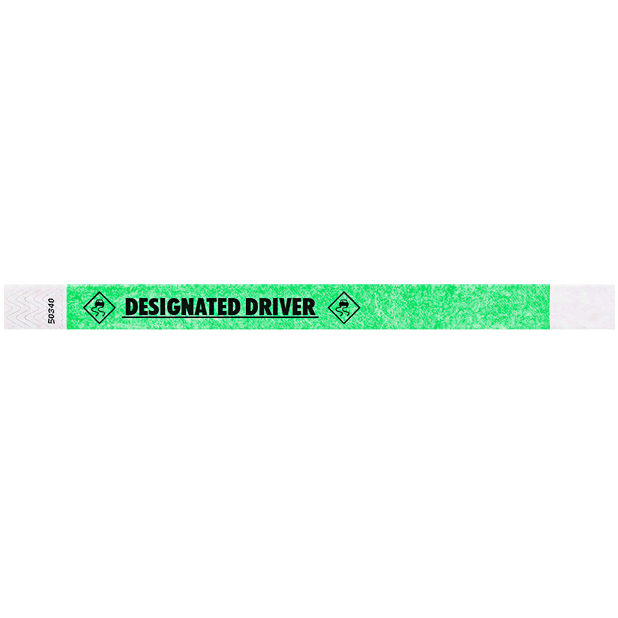 Carnival King Mint Green DESIGNATED DRIVER Disposable Tyvek® Wristband 3/4 inch x 10 inch - 500/Bag