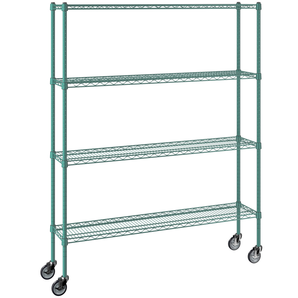 Regency 12 inch x 54 inch NSF Green Epoxy 4-Shelf Kit with 64 inch Posts and Casters