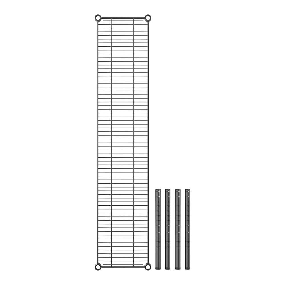 A black metal Regency dunnage shelf with metal rods.