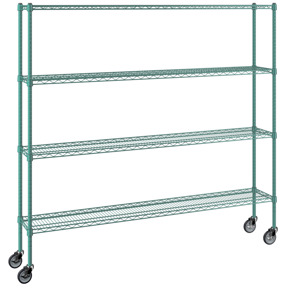 Regency 12 inch x 72 inch NSF Green Epoxy 4-Shelf Kit with 64 inch Posts and Casters