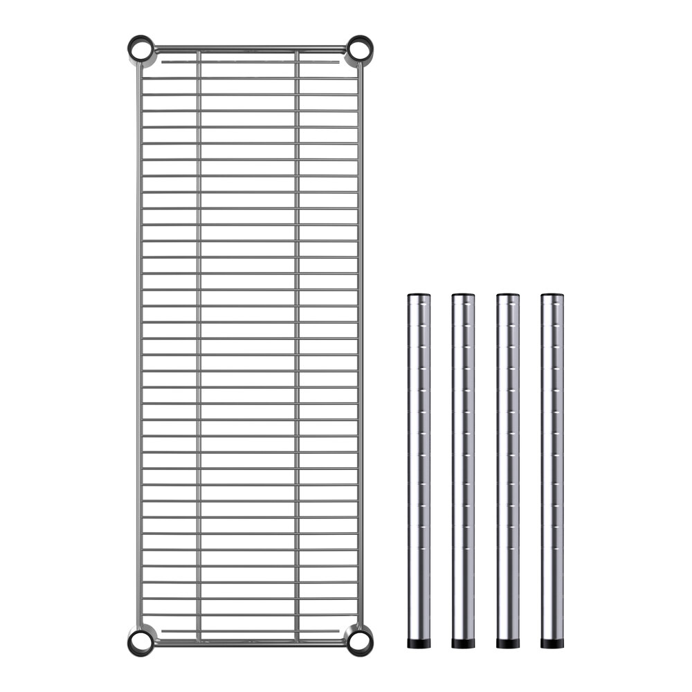 A Regency chrome dunnage shelf with three metal rods.