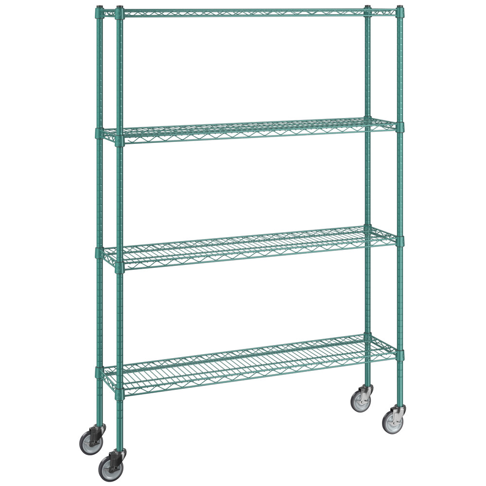 Regency 12 inch x 48 inch NSF Green Epoxy 4-Shelf Kit with 64 inch Posts and Casters