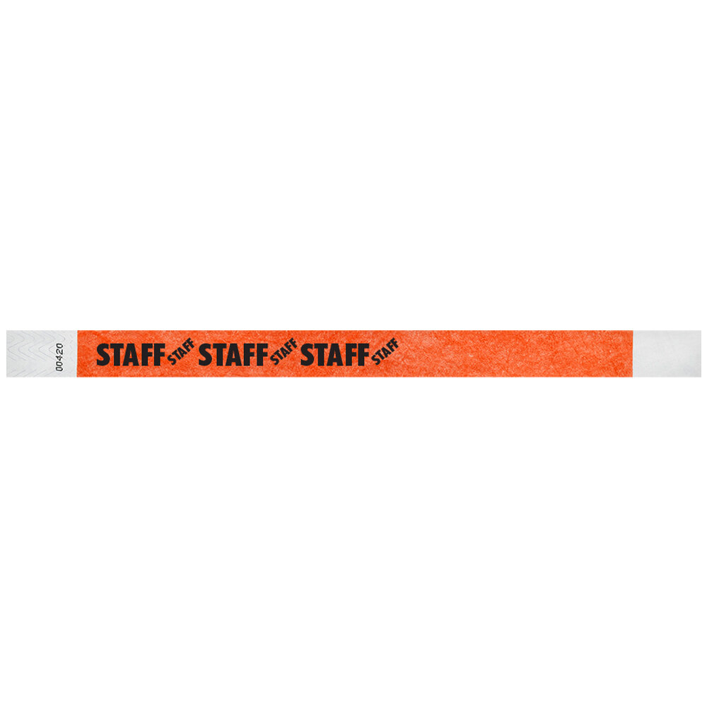 Carnival King Neon Red STAFF Disposable Tyvek® Wristband 3/4 inch x 10 inch - 500/Bag