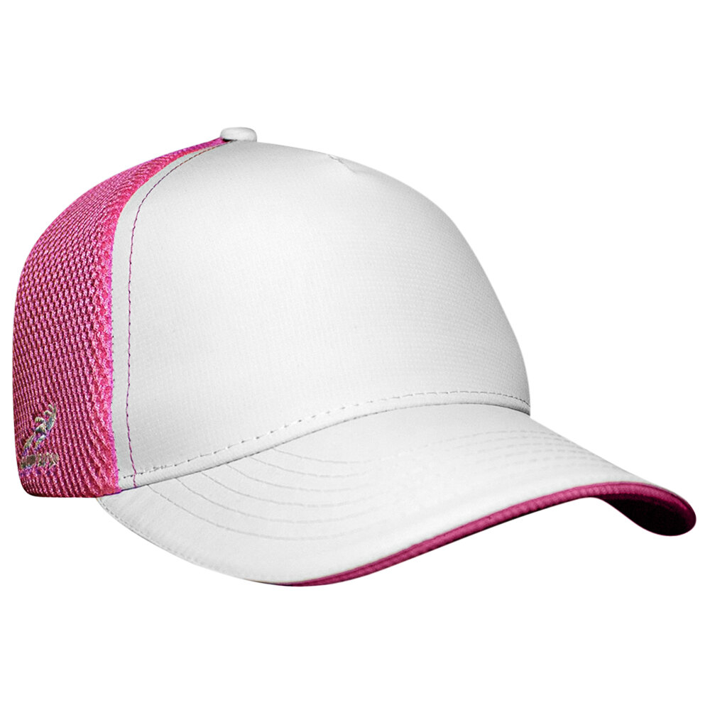 Headsweats White Customizable 5 Panel Trucker Hat with Pink Mesh Back ...