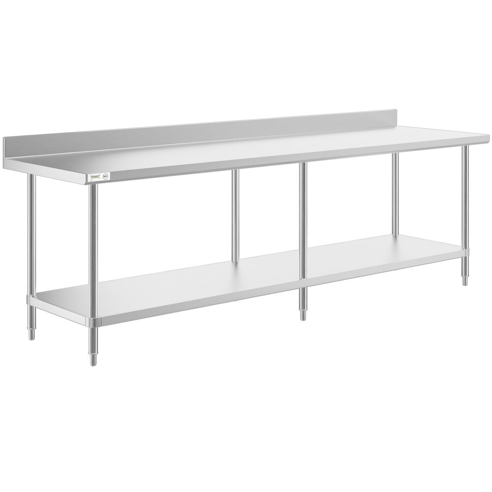 Regency 30 inch x 108 inch 16-Gauge Stainless Steel Commercial Work Table with 4 inch Backsplash and Undershelf