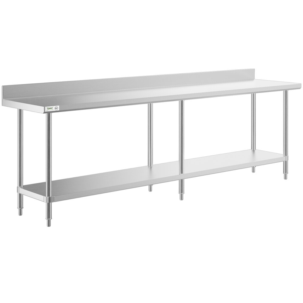 Regency 24 inch x 108 inch 16-Gauge Stainless Steel Commercial Work Table with 4 inch Backsplash and Undershelf