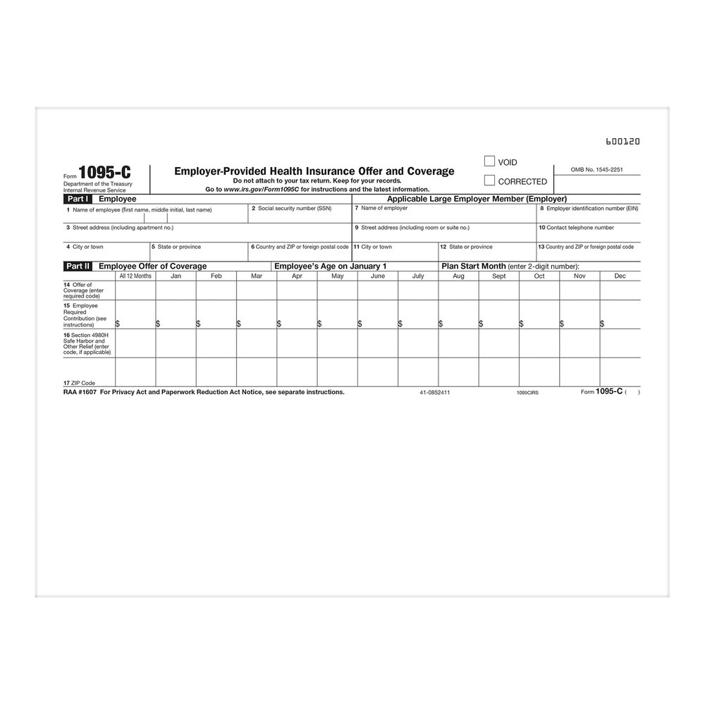 ComplyRight 8 1/2" x 11" 1095-C IRS Copy of Employer-Provided Health ...