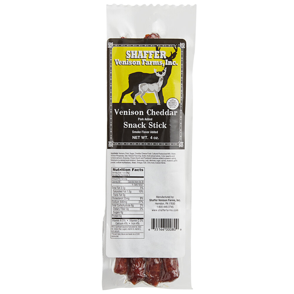 Shaffer Venison Farms 4 oz. Venison and Cheddar Snack Stick 24/Case
