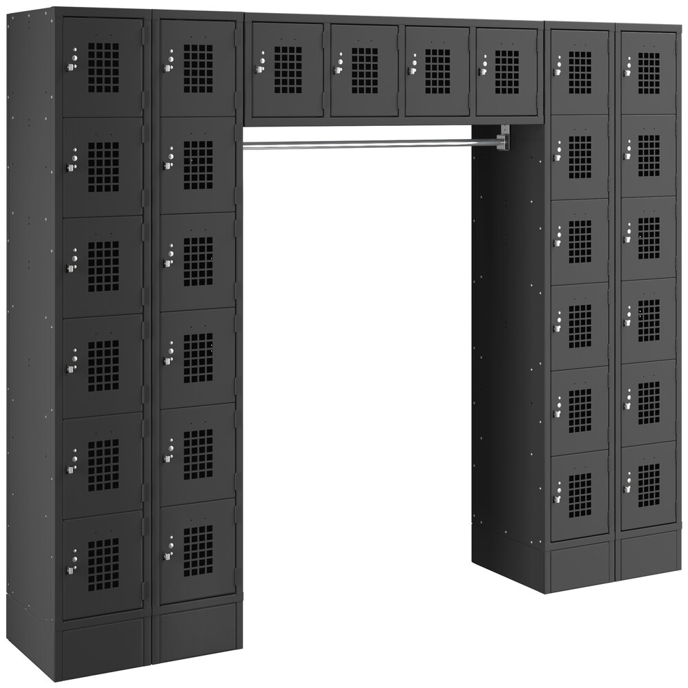 Regency Space Solutions Black 6 Tier Locker with 28 Compartments and Garment Rack